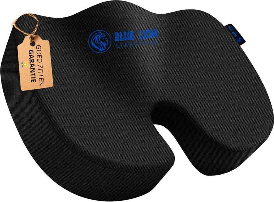 Blue Lion Lifestyle Zitkussen Orthopedisch Ergonomisch Stuitkussen voor in Auto of op Kantoor Wigkussen Bureaustoel Traagschuim Zwart