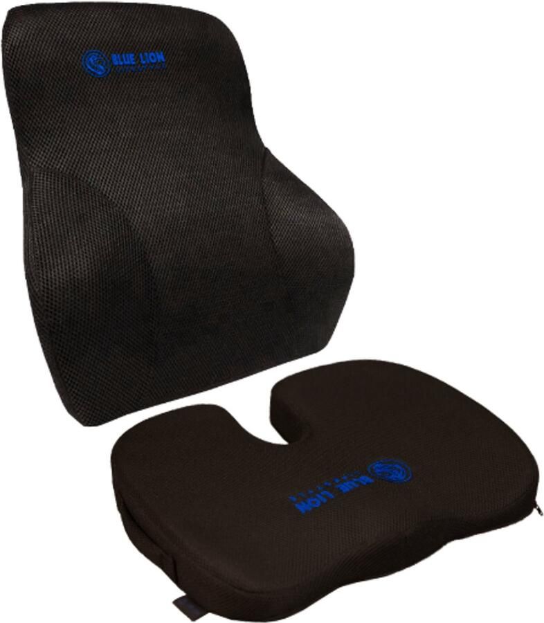 Blue Lion Lifestyle Orthopedisch Zitkussen en Rugsteun L Ergonomisch Stuitkussen en Lendensteun Wigkussen en Rugkussen voor op kantoor in de auto of op de bank zwart - Foto 2