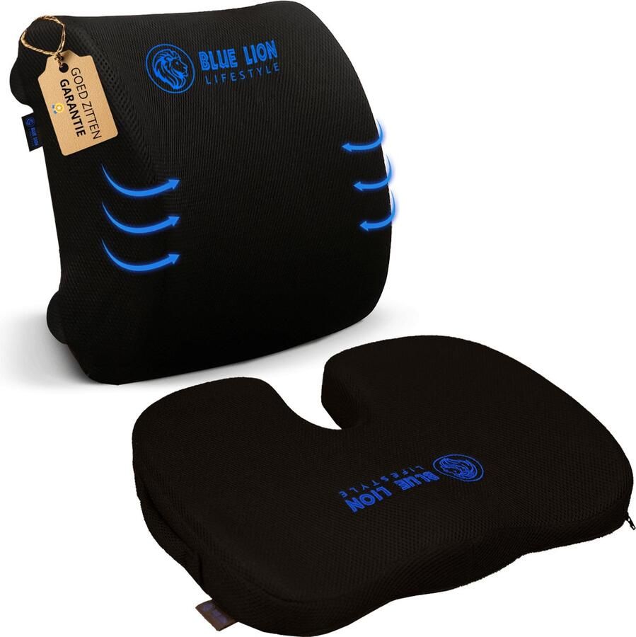 Blue Lion Lifestyle Blue Lion Zitkussen & Rugsteun Ergonomisch Stuitkussen & Rugkussen voor Bureau of Bank Stoelkussen Klein