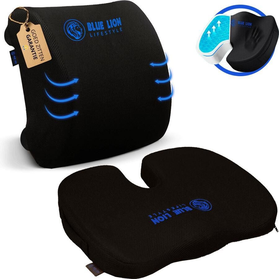 Blue Lion Lifestyle Blue Lion Zitkussen Met Gel & Rugsteun S Ergonomisch Stuitkussen & Rugkussen voor Bureau of Bank Stoelkussen Klein
