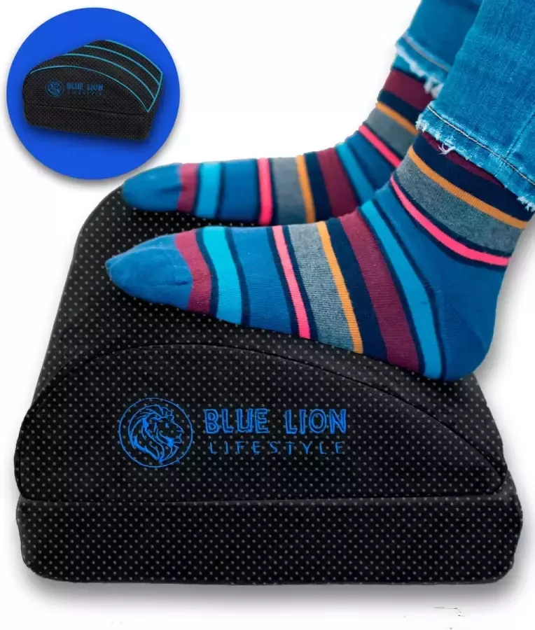 Blue Lion Lifestyle Blue Lion Verstelbare voetensteun Anti slip Voetenkussen voor ergonomische zithouding thuis of op kantoor 10+5 cm Zwart