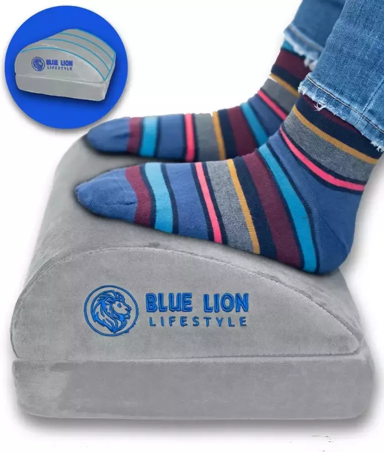 Blue Lion Lifestyle Blue Lion verstelbare voetensteun grijs Voetenkussen voor ergonomische zithouding tegen rugpijn Thuis of op kantoor