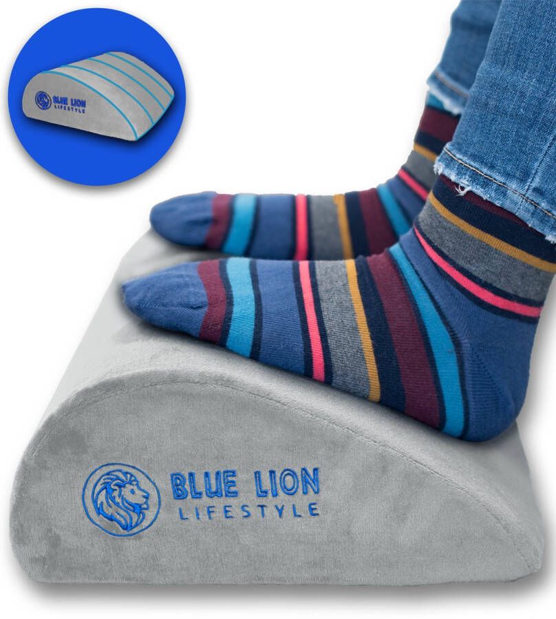 Blue Lion Lifestyle Ergonomische voetensteun Blue Lion Voetenkussen bureau voor zithouding thuis of op kantoor 12 5cm Grijs