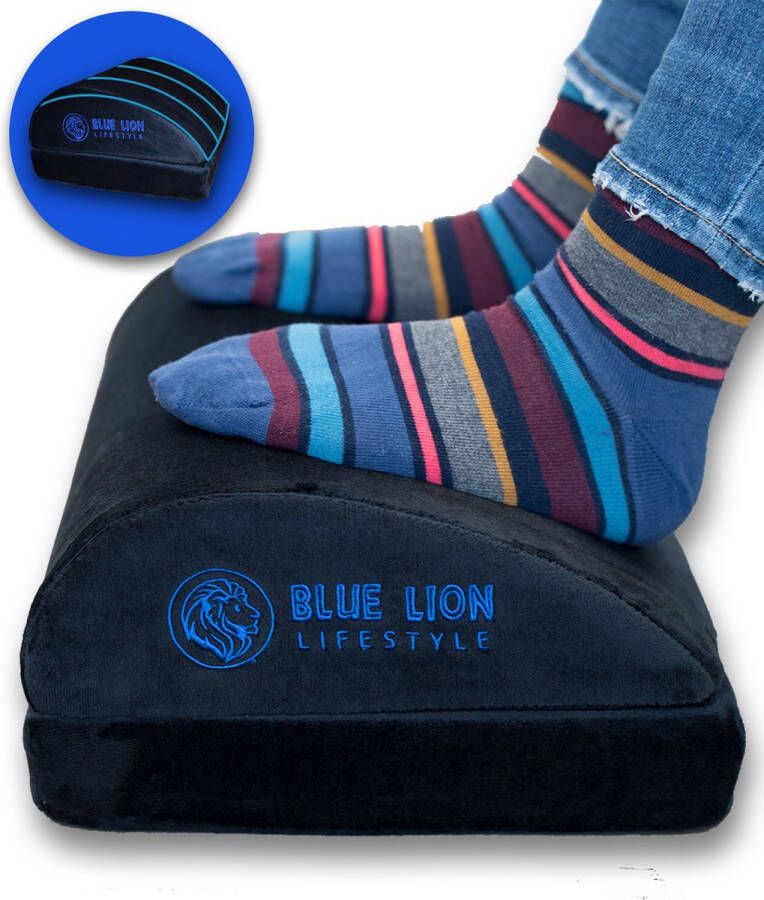 Blue Lion Lifestyle Verstelbare voetensteun Blue Lion Voetenkussen voor zithouding thuis of op kantoor Ergonomische voetsteun bureau tegen rugpijn Zwart