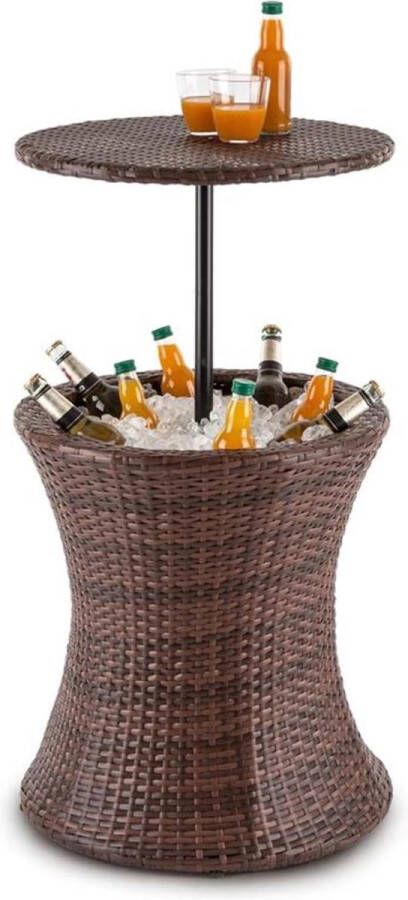 Blumfeldt Beerboy tuintafel geïntegreerde drankenkoeler groot 50 cm tafelblad weersbestendig dankzij Polyrotan bicolor bruin