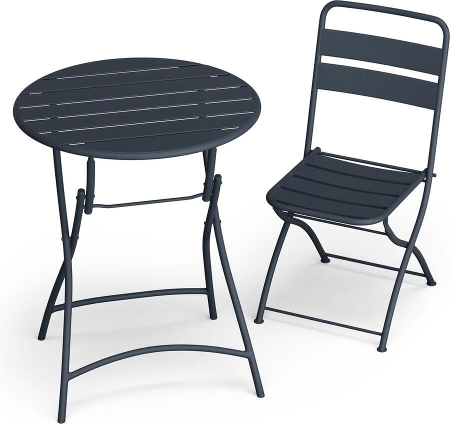 Blumfeldt Bistrotafel Met Stoelen 60 Cm Rond Opvouwbaar Weerbestendig Staal Buitenset Ruimtebesparend Ideaal Voor Tuin Balkon Terras Modern Ontwerp Inclusief 2 Stoelen