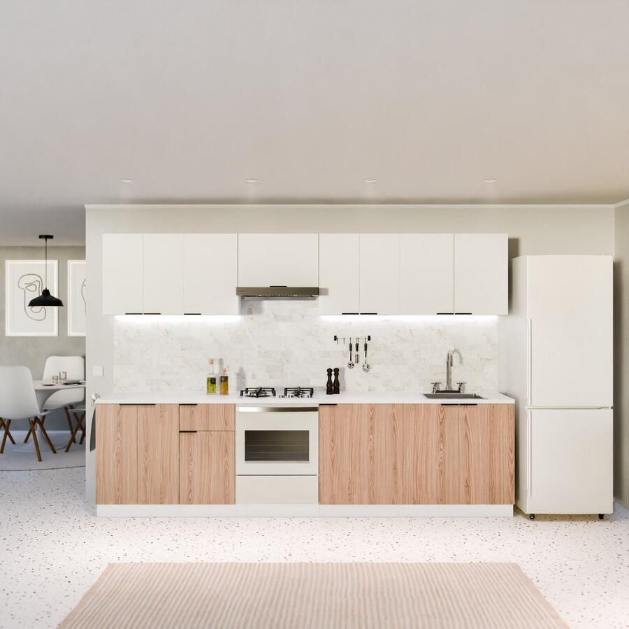 Blumfeldt Keukenkast – Hoge kast met 16 mm melamine coating soft-close scharnieren aluminium grepen wandmontage wit-eiken keukenmeubel