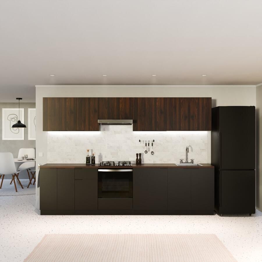 Blumfeldt Keukenkast Met Werkblad – Moderne spoelkast met 30 mm MDF soft-close scharnieren verstelbare ABS-poten melamine coating zwart-walnoot