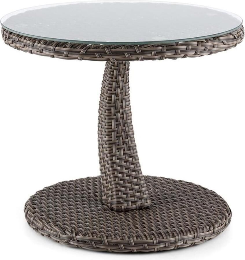 Blumfeldt Tabula bijzettafel 50 cm glas polyrotan aluminium bicolor taupe