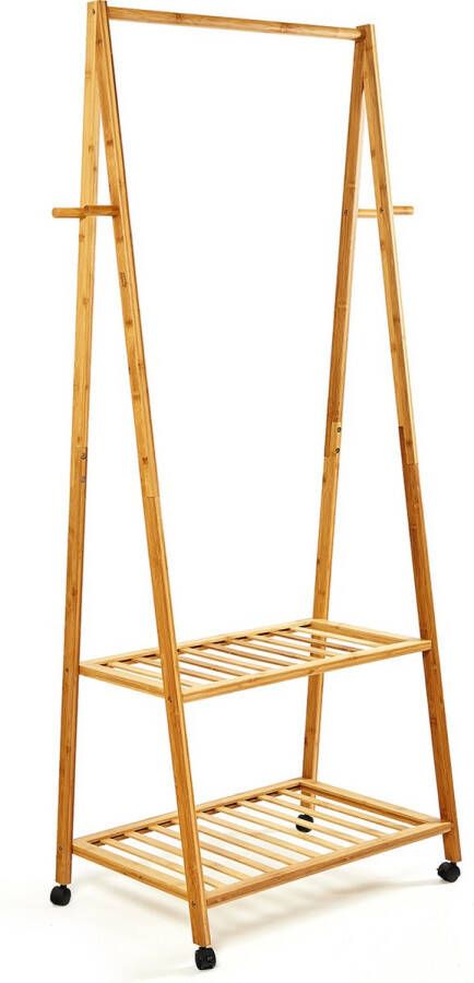 Blumfeldt Garderobe Kapstok Op Wielen Kledingrek 60 x 162 x 42 5 cm Kledingstandaard 2 bergvlakken 100% bamboe