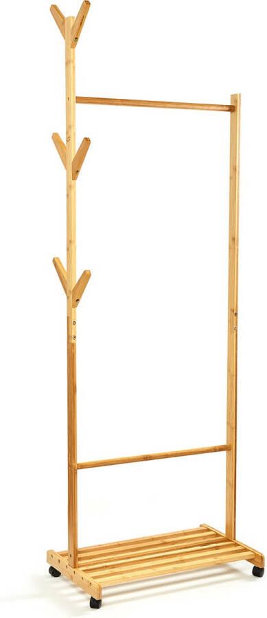 Blumfeldt Garderobe met hoedenrek en schoenenberging 57 5 x 173 cm (ØxH) 100% bamboe Asymmetrisch design