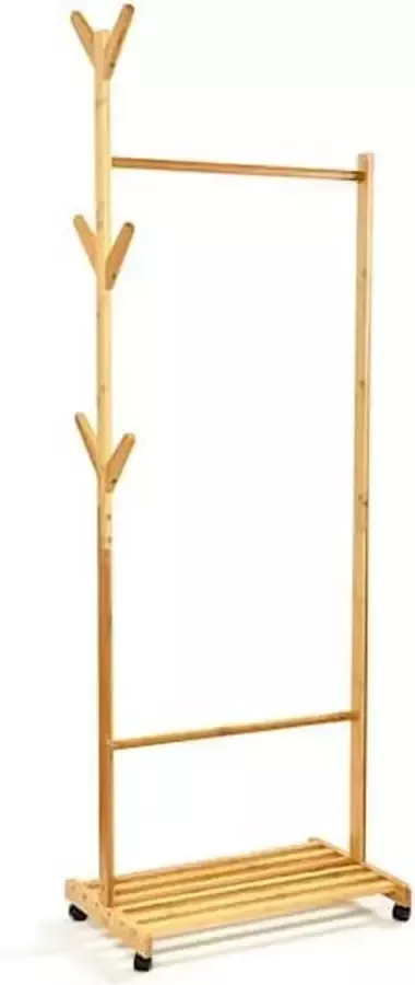 Blumfeldt Garderobe met hoedenrek en schoenenberging 57 5 x 173 cm (ØxH) 100% bamboe Asymmetrisch design