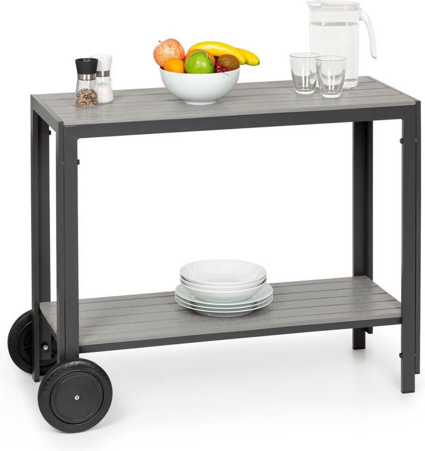 Blumfeldt Menorca Roll serveertafel 2 wielen polywood aluminium teak