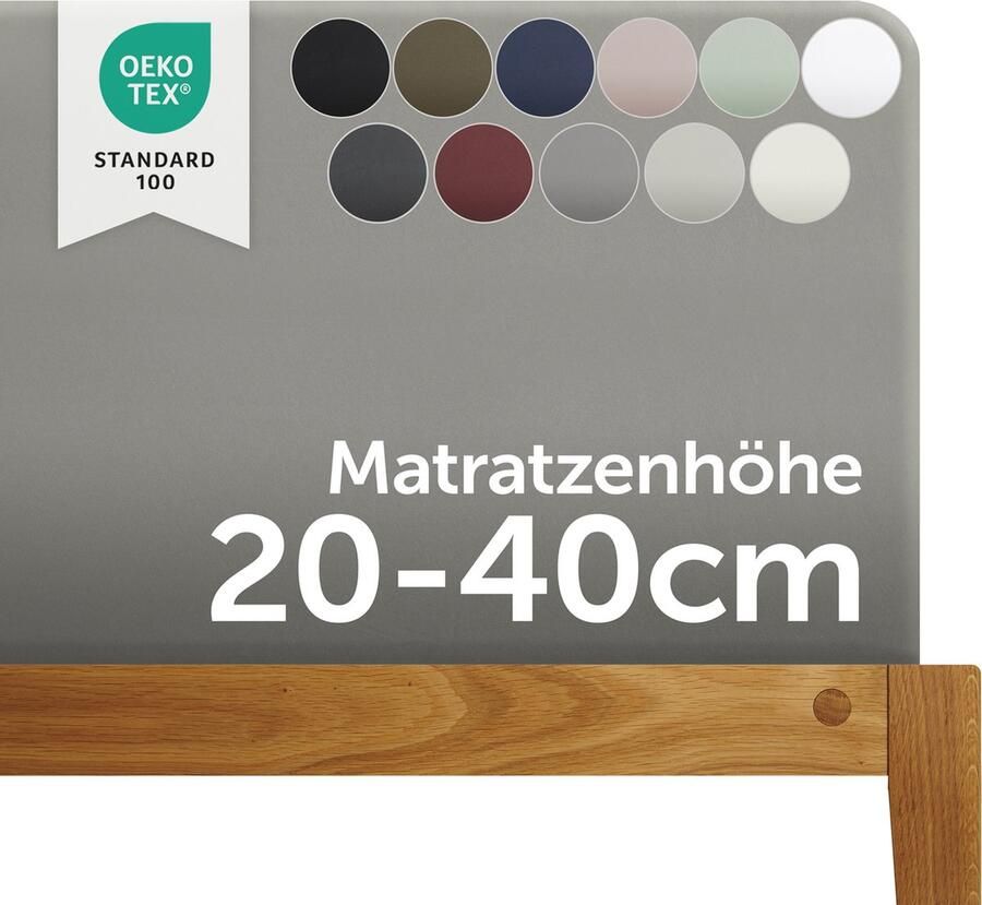 Blumtal Boxspring Hoeslaken 180 tot 200 x 200 tot 220 cm Matrashoogte 20 tot 40 cm Katoenen Hoeslaken Boxspring en Waterbed Oeko-TEX gecertificeerd Grijs