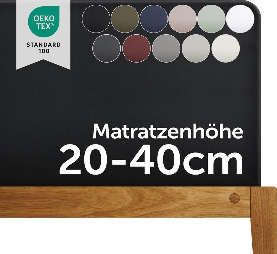Blumtal Boxspring Hoeslaken 180 tot 200 x 200 tot 220 cm Matrashoogte 20 tot 40 cm Katoenen Hoeslaken Boxspring en Waterbed Oeko-TEX gecertificeerd Zwart