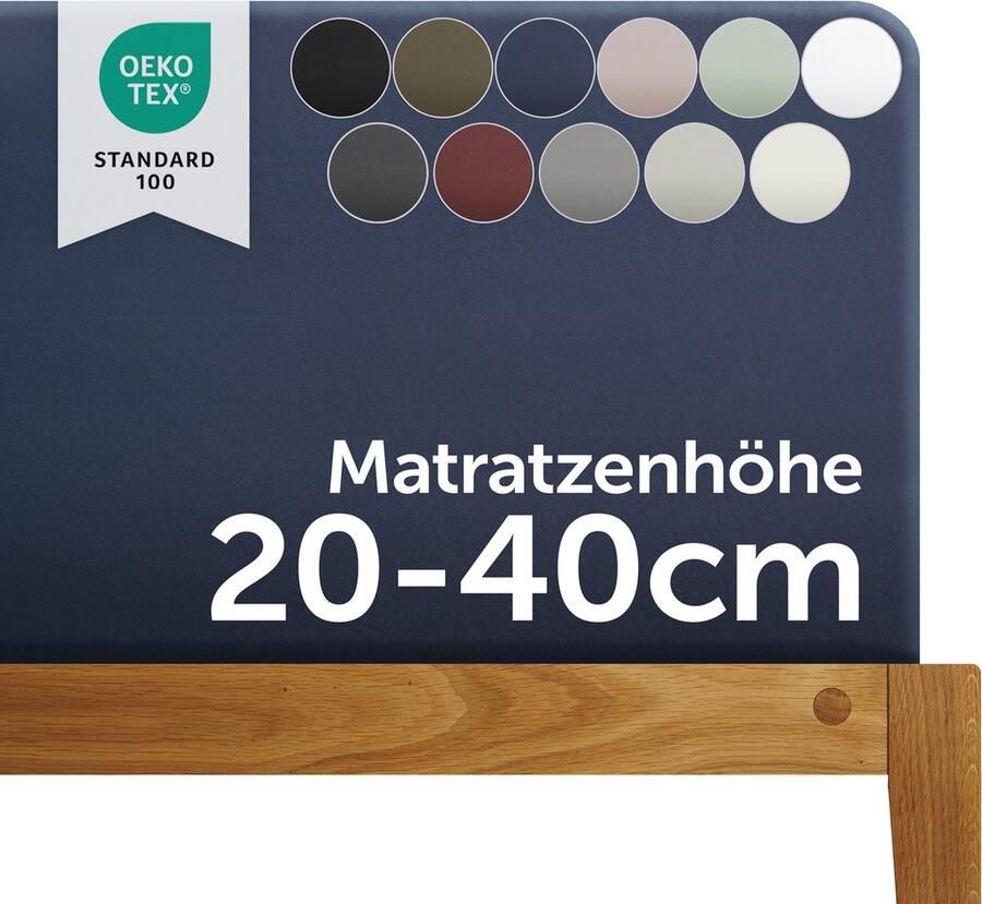 Blumtal Boxspring Hoeslaken 180 tot 200 x 200 tot 220 cm Matrashoogte 20 tot 40 cm Katoenen Hoeslaken Boxspring en Waterbed Oeko-TEX gecertificeerd Donkerblauw