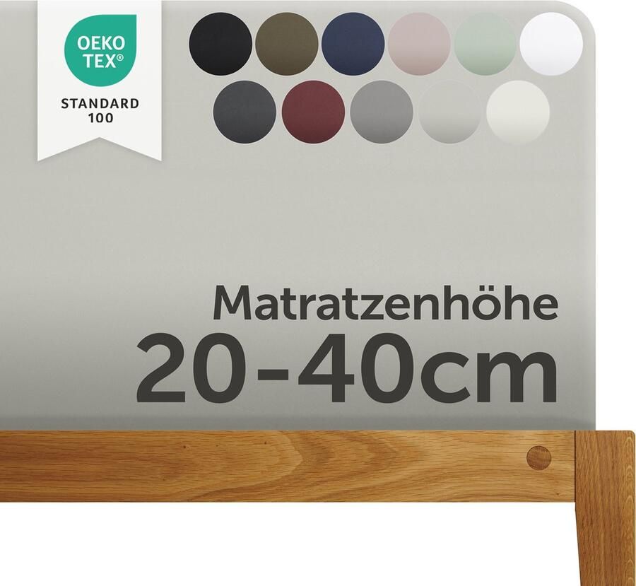 Blumtal Boxspring Hoeslaken 180 tot 200 x 200 tot 220 cm Matrashoogte 20 tot 40 cm Katoenen Hoeslaken Boxspring en Waterbed Oeko-TEX gecertificeerd Lichtgrijs