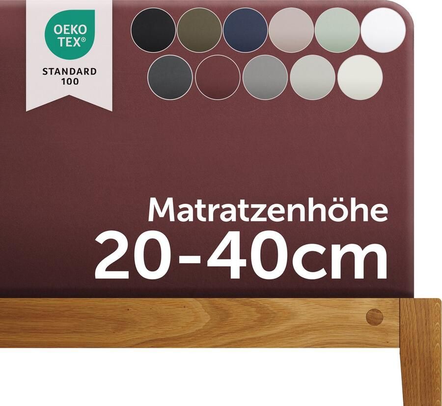 Blumtal Boxspring Hoeslaken 180 tot 200 x 200 tot 220 cm Matrashoogte 20 tot 40 cm Katoenen Hoeslaken Boxspring en Waterbed Oeko-TEX gecertificeerd Aubergine