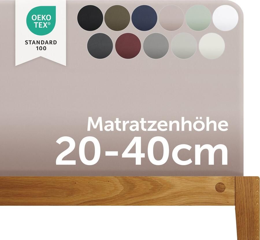 Blumtal Boxspring Hoeslaken 180 tot 200 x 200 tot 220 cm Matrashoogte 20 tot 40 cm Katoenen Hoeslaken Boxspring en Waterbed Oeko-TEX gecertificeerd Taupe