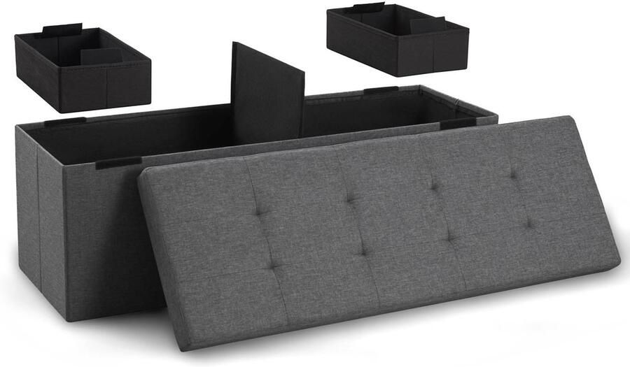 Blumtal Zitbank met Opbergruimte 110x38x38cm Hocker met opbergruimte Antraciet met 2 dozen