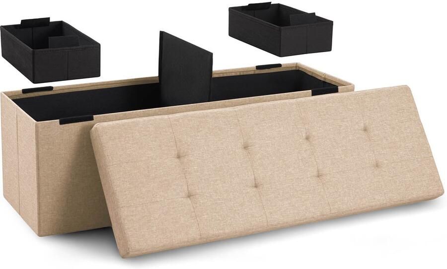 Blumtal Zitbank met Opbergruimte 110x38x38cm Hocker met opbergruimte Beige met 2 dozen