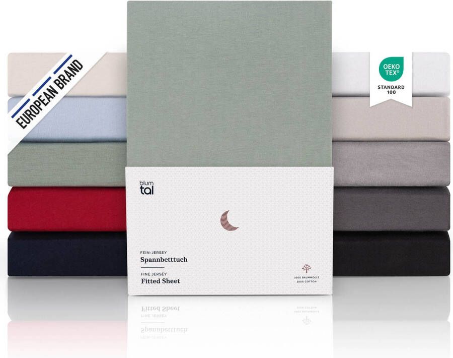 Blumtal Hoeslaken Premium Jersey 100 x 200 cm tot 40 cm Matrashoogte Summer Green 100% Katoen Boxspring