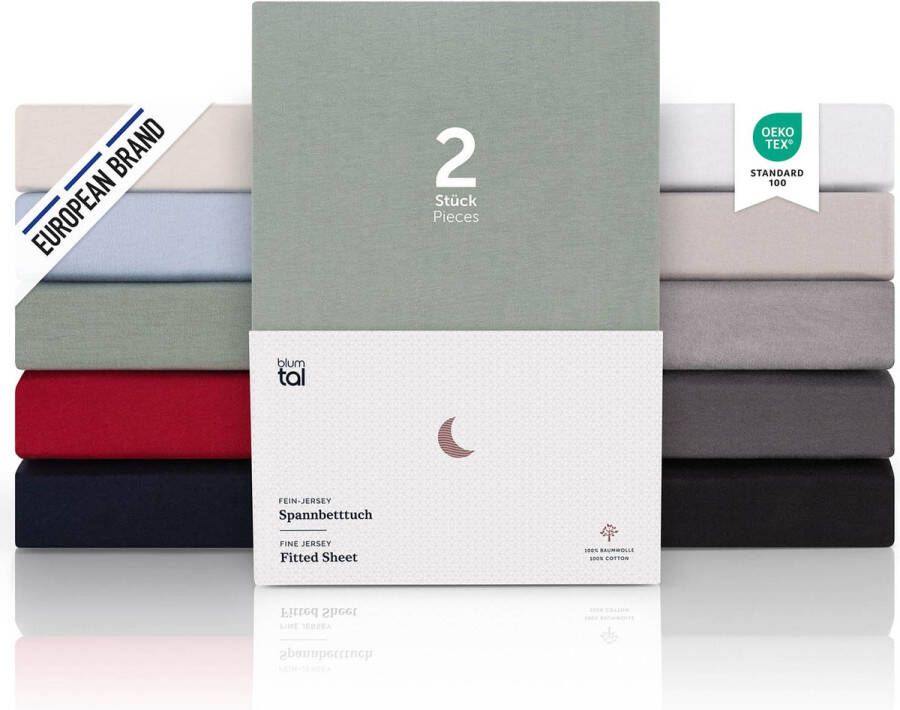 Blumtal Hoeslaken Premium Jersey 100 x 200 cm tot 40 cm Matrashoogte Summer Green 100% Katoen Boxspring Set van 2
