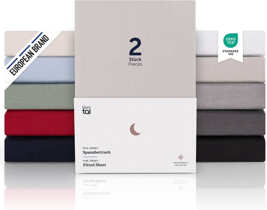 Blumtal Hoeslaken Premium Jersey 160 x 200 cm tot 40 cm Matrashoogte Moonlight Grey 100% Katoen Boxspring Set van 2