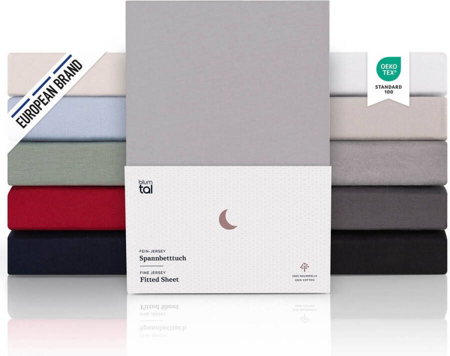 Blumtal Hoeslaken Premium Jersey 180 x 200 cm tot 40 cm Matrashoogte Grijs 100% Katoen Boxspring