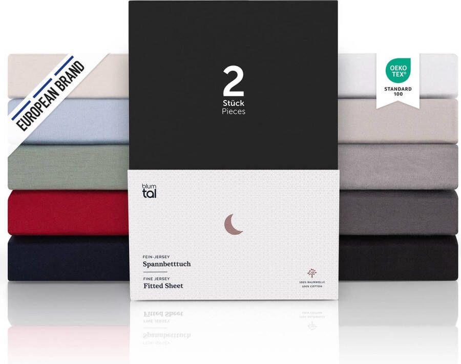 Blumtal Hoeslaken Premium Jersey 180 x 200 cm tot 40 cm Matrashoogte Zwart 100% Katoen Boxspring Set van 2