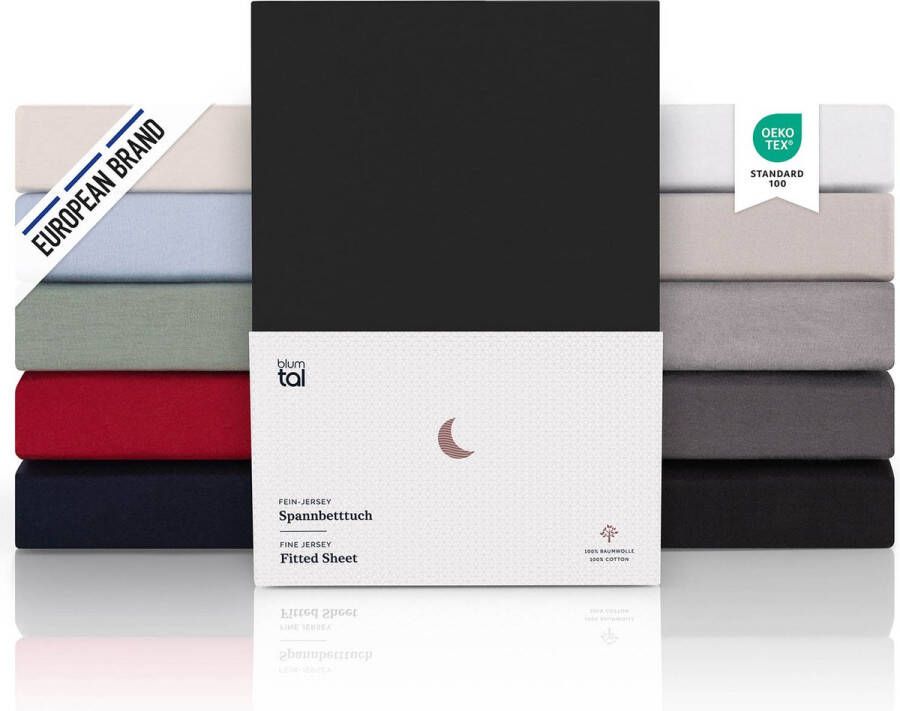 Blumtal Hoeslaken Premium Jersey 200 x 200 cm tot 40 cm Matrashoogte Zwart 100% Katoen Boxspring