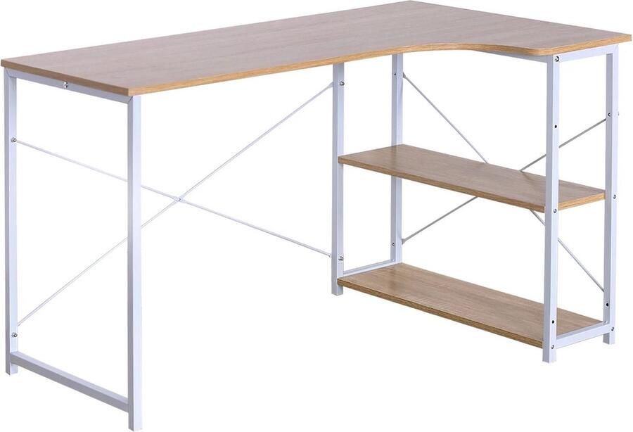 Blyx Bureau Computertafel L-vormig Werkstation Eetkamer Licht eiken met witte details