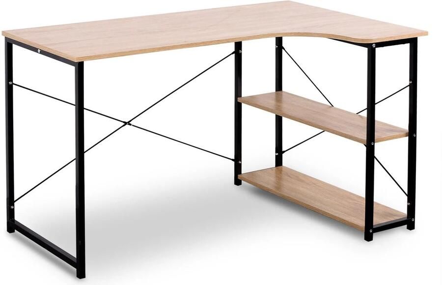 Blyx Bureau Computertafel L-vormig Werkstation Eetkamer Licht eiken met zwart detail