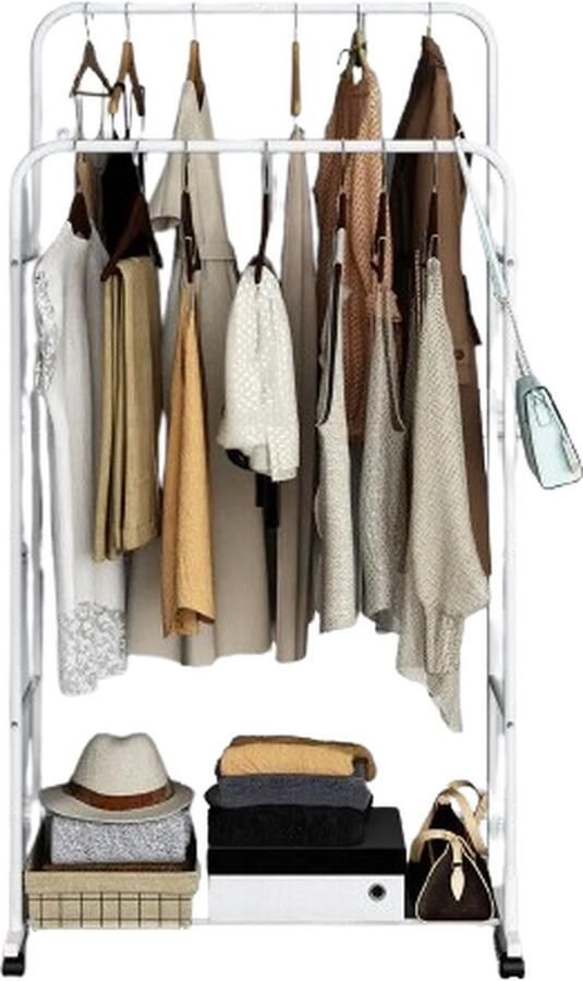 Blyx Dubbelzijdig kledingrek met wieltjes Kledingrail 81x131x155cm 360 graden rotatie wielen Wit