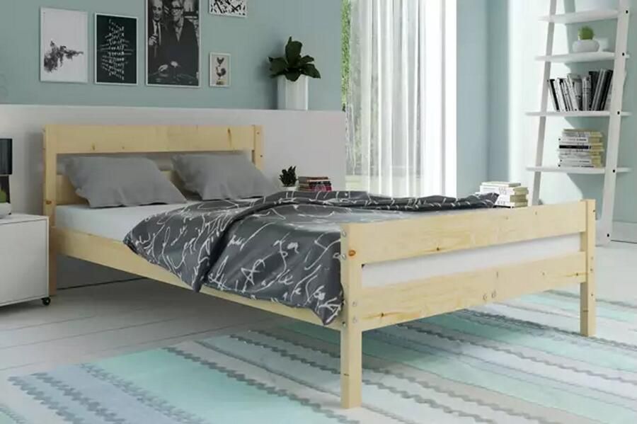 BMS ORBIS Bed 140 x 200 cm Natuurlijk Hout Inclusief Matras