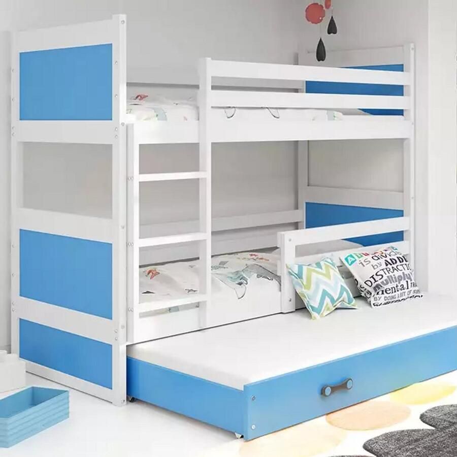 BMS Bed RICO 90x200 cm Inclusief Matras en Lade Wit Blauw