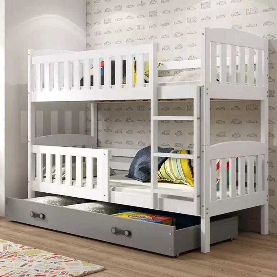 BMS Bunk Bed 90x190 cm Jeugd Wit Graphiet