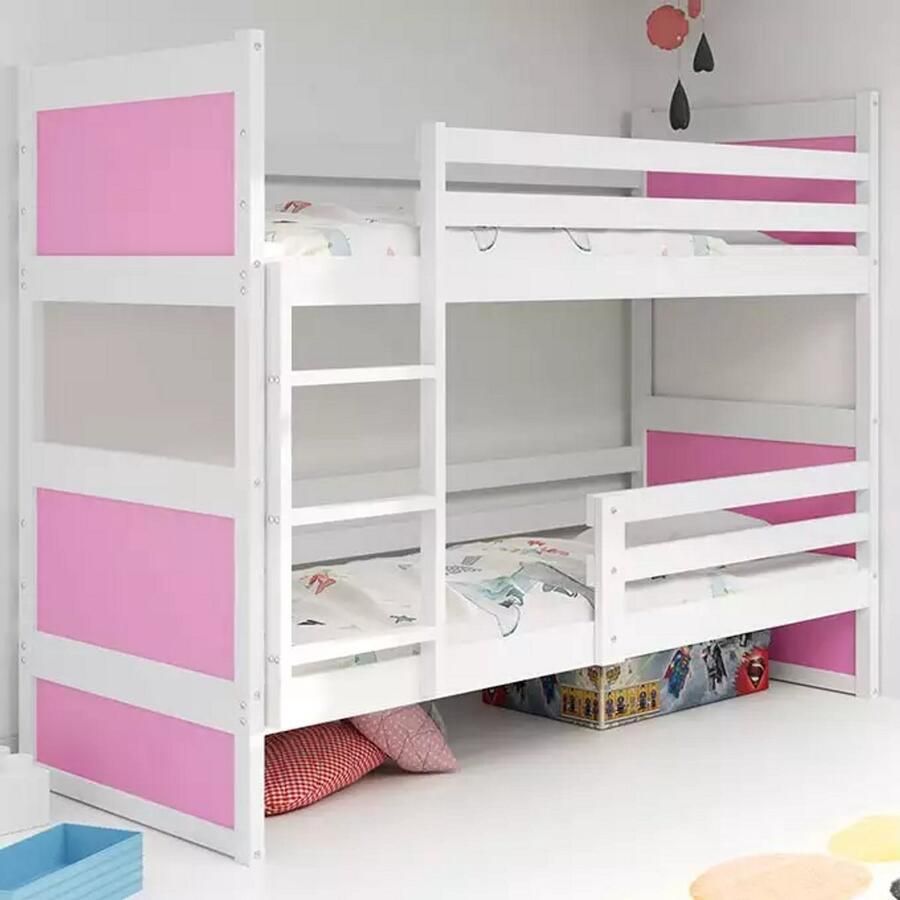 BMS Bunk Bed 90x200 cm Jeugd Wit met Roze