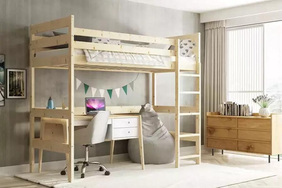 BMS Bunk Bed 90x200 Met Matras Natuurlijk Hout