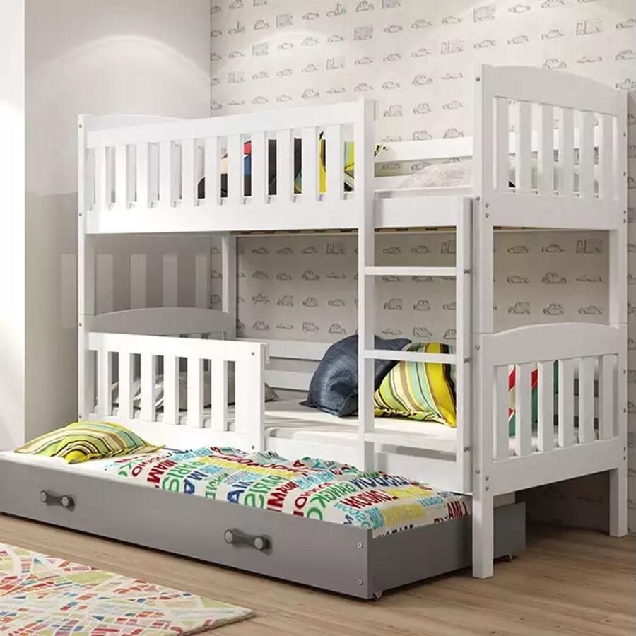 BMS Youth Bed 90x200 cm Drie-Persoons Wit Graphiet