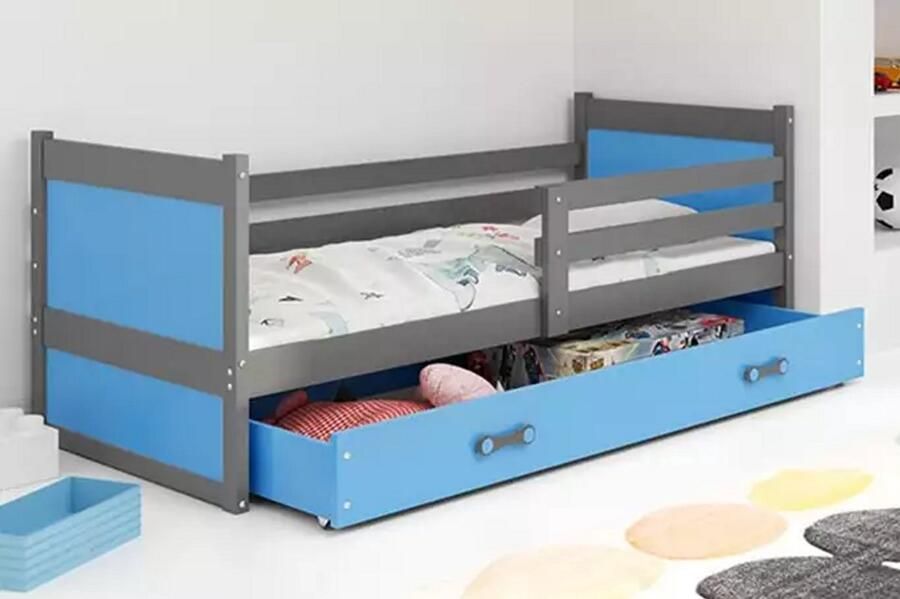 BMS Eenpersoonsbed 90x200 cm Jongeren Grafiet Blauw