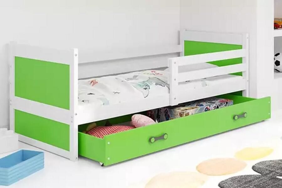 BMS Single Youth Bed 90x200 cm Wit Groen