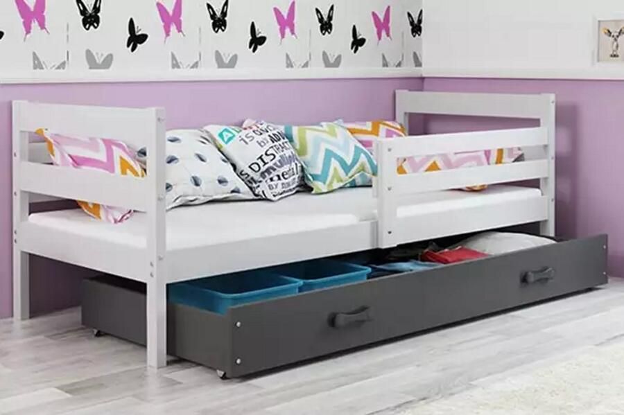 BMS ERYK Eenpersoonsbed 90x200 cm Jeugd Wit Graphiet