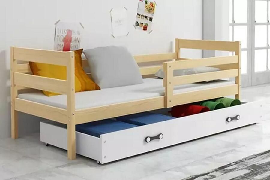 BMS Single Youth Bed 80x190 cm Pine White Incl. Mattress and Drawer