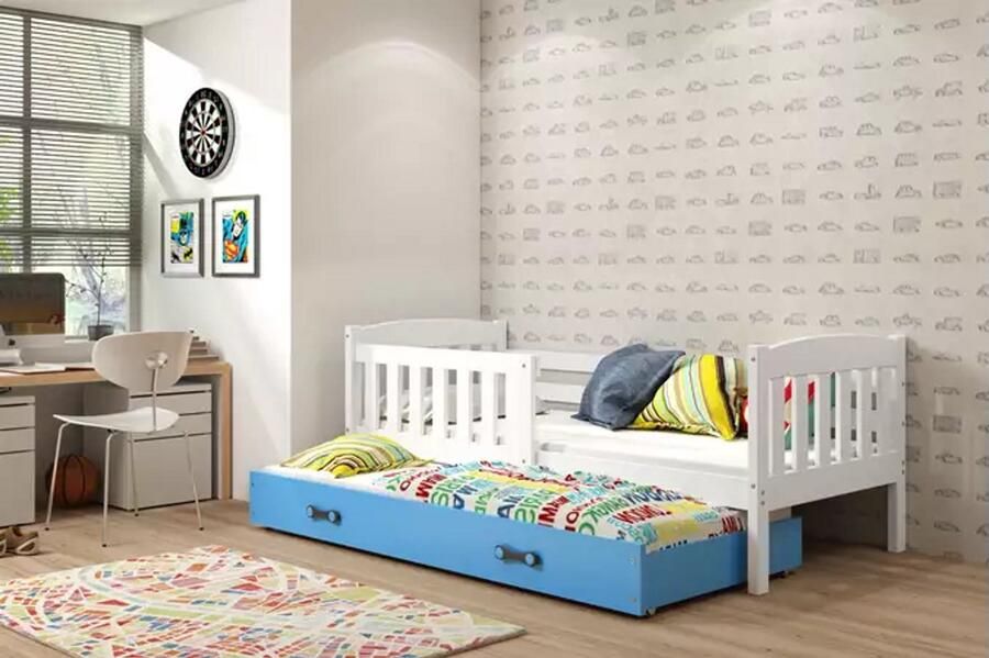 BMS Kinderbed 80x160 cm Wit Blauw met Laadfunctie