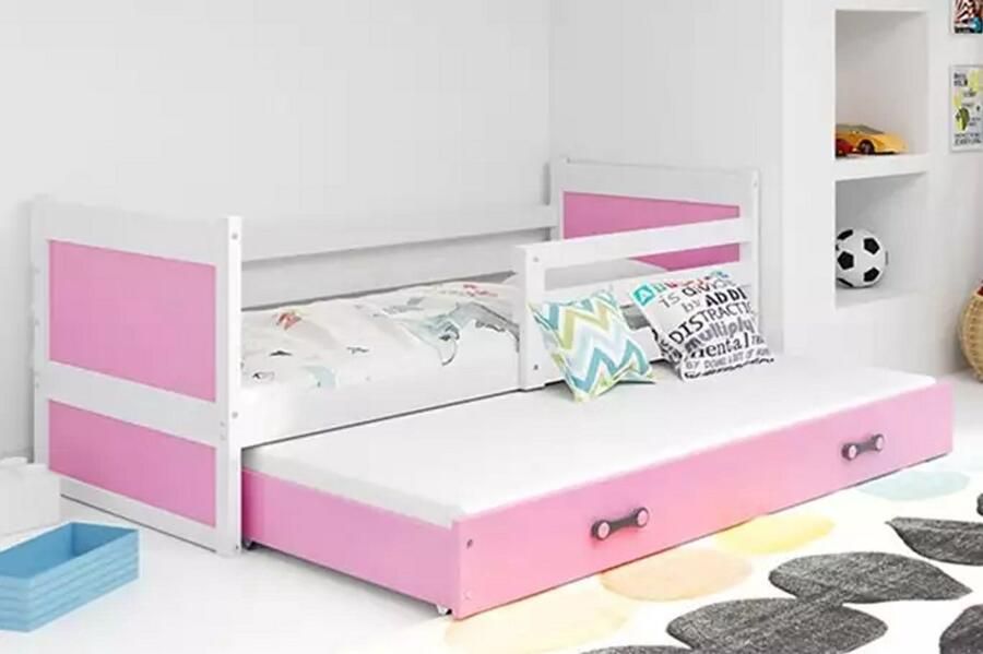 BMS Extendable Youth Bed 90x200 cm Wit Roze Met Mattresses en Lade
