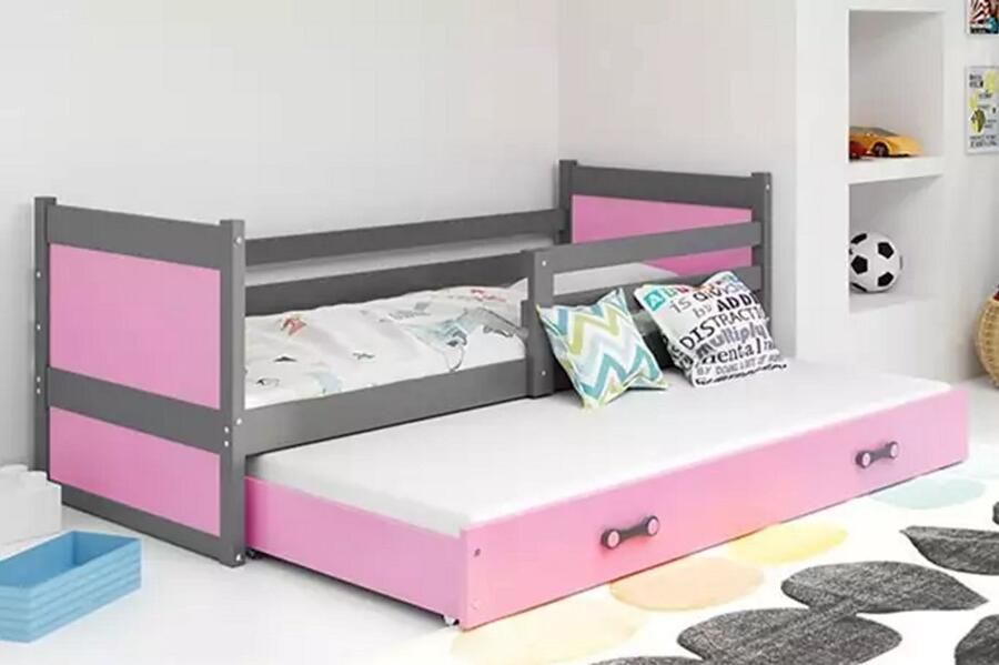 BMS Extendable Youth Bed 90x200 Graphite Pink