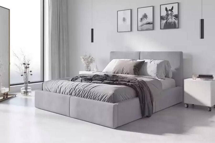 BMS Upholstered Bed 160x200 cm Gray Including Mattress