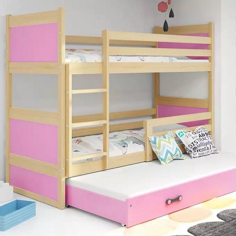 BMS Jeugd Bed 90x200 Pine Pink Met Mattresses en Lade