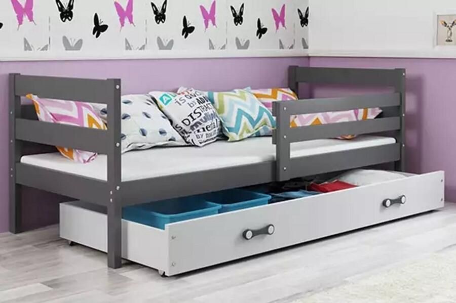 BMS Single Bed 90x200 cm Jongeren Grafiet Wit